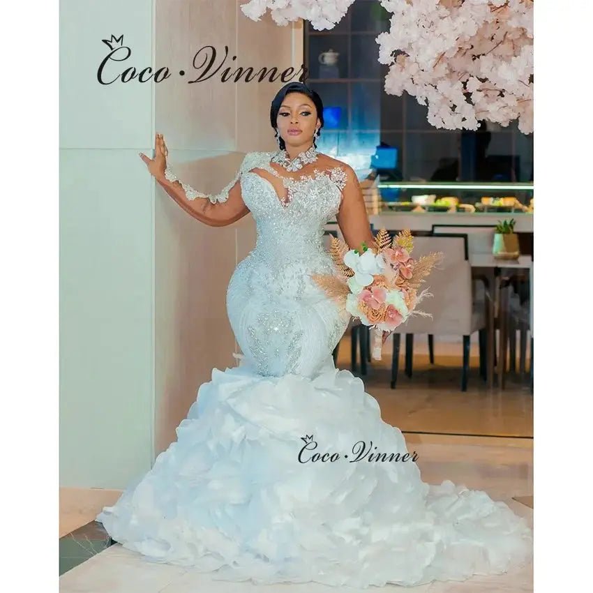 Africa Luxury Mermaid Wedding Dress With Sparkling Detachable Beaded Lace Train