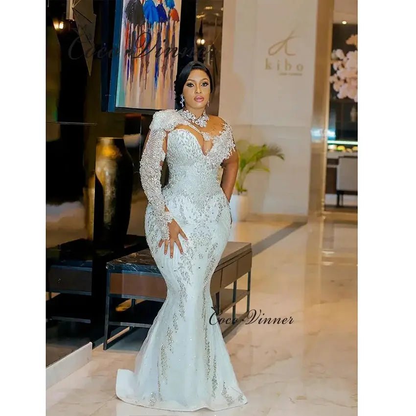 Africa Luxury Mermaid Wedding Dress With Sparkling Detachable Beaded Lace Train