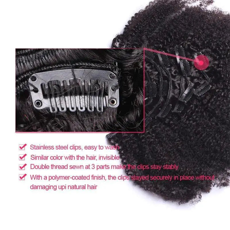 Afro Kinks Remy Human Hair Clip In Extensions For 4B 4C