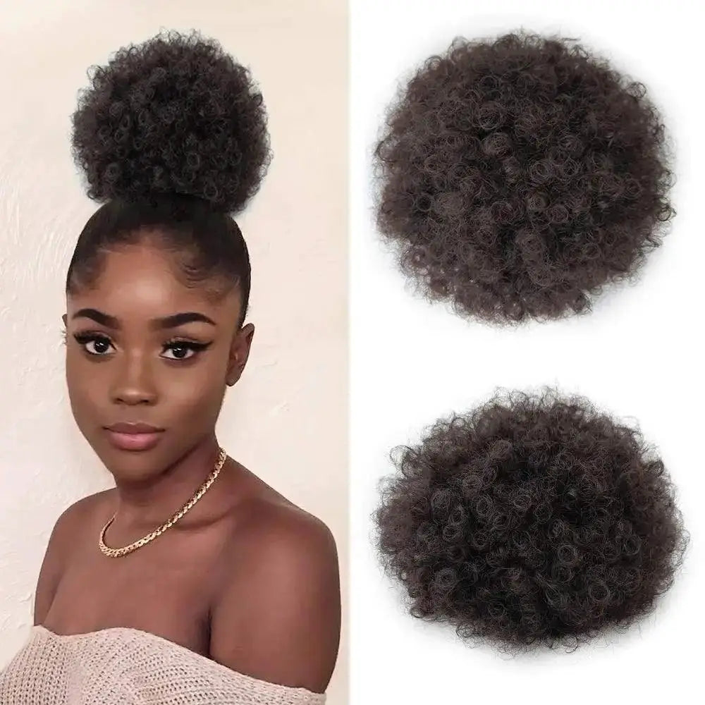 Afro Puff Kinky Curly Ponytail Hairpiece Clip In Extensions