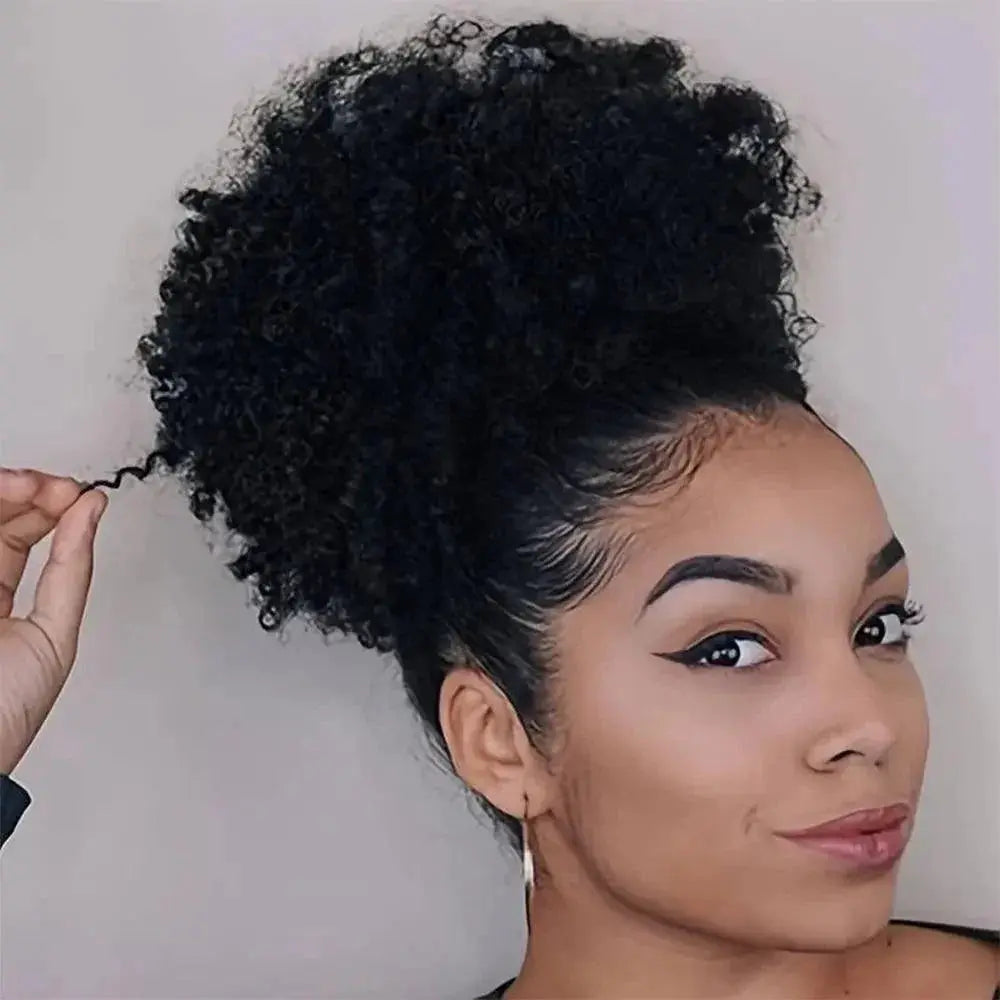 Afro Puff Kinky Curly Ponytail Hairpiece Clip In Extensions