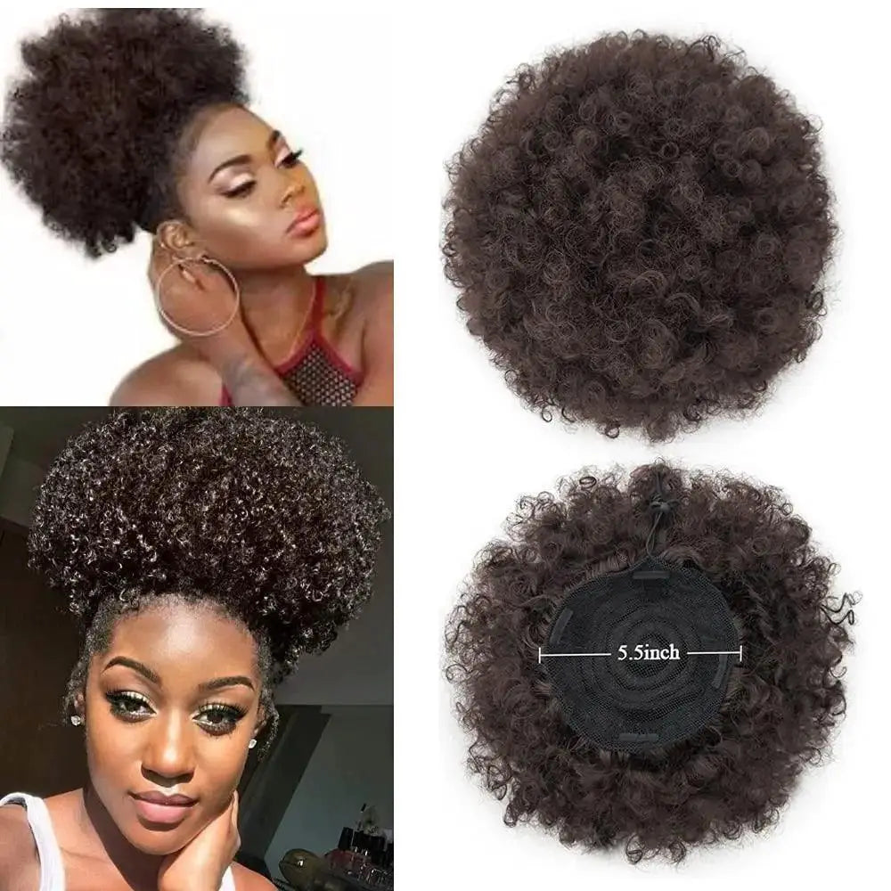 Afro Puff Kinky Curly Ponytail Hairpiece Clip In Extensions