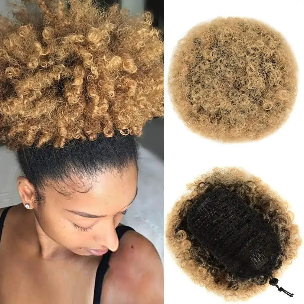 Afro Puff Ponytail Extension Voluminous Ombre Honey Blonde