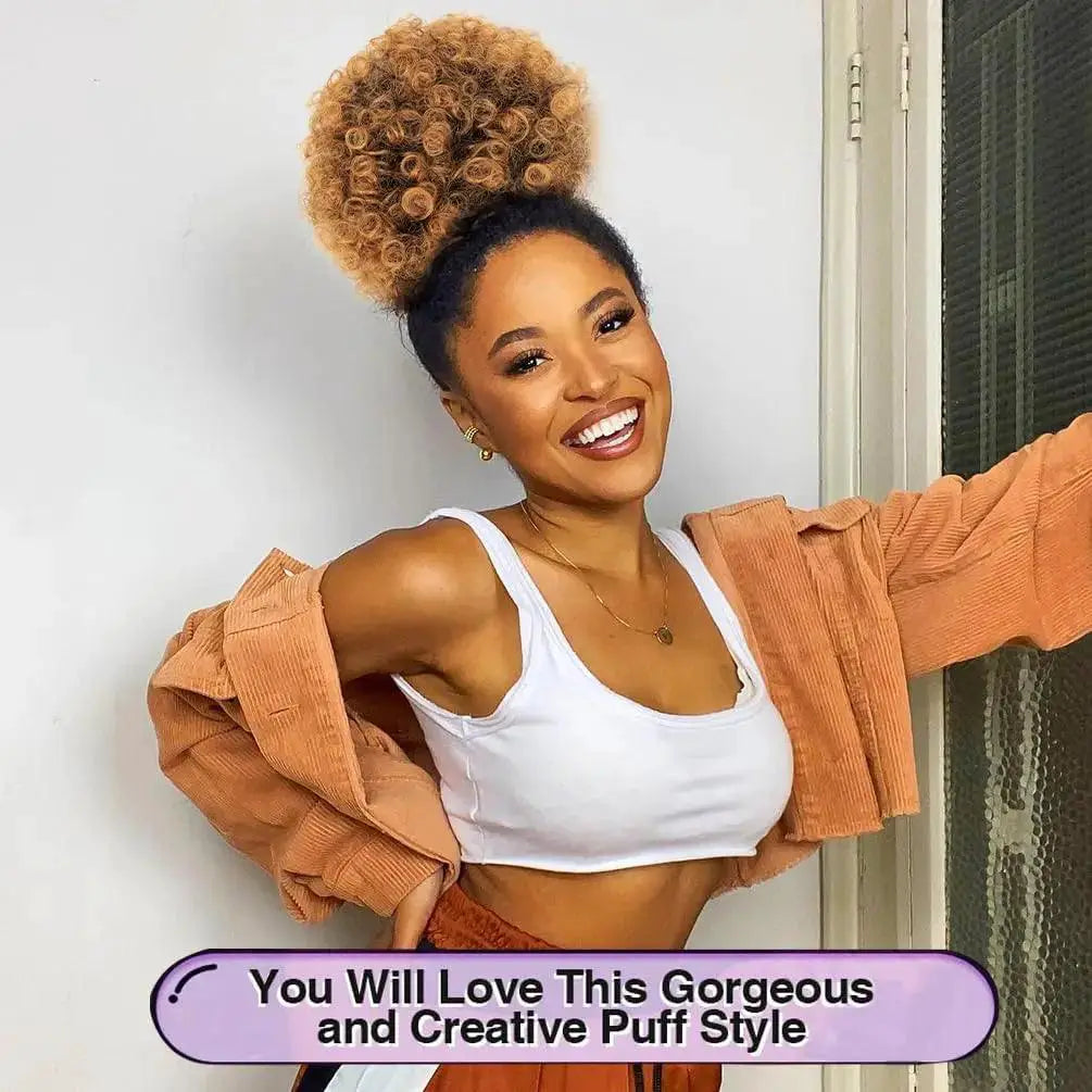 Afro Puff Ponytail Extension Voluminous Ombre Honey Blonde