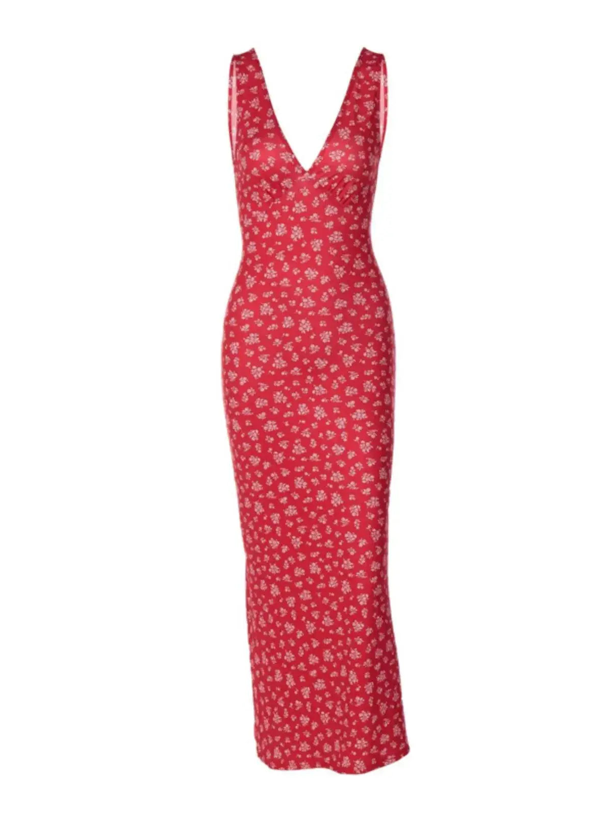 Ahagaga Deep V Neck Floral Dress Elegant Autumn Style