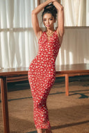 Ahagaga Deep V-neck Floral Dress Elegant Autumn Style