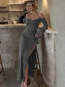 Ahagaga Elegant Off-Shoulder Evening Gown Stylish Bodycon Dress