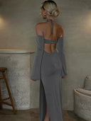 Ahagaga Elegant Off-Shoulder Evening Gown Stylish Bodycon Dress