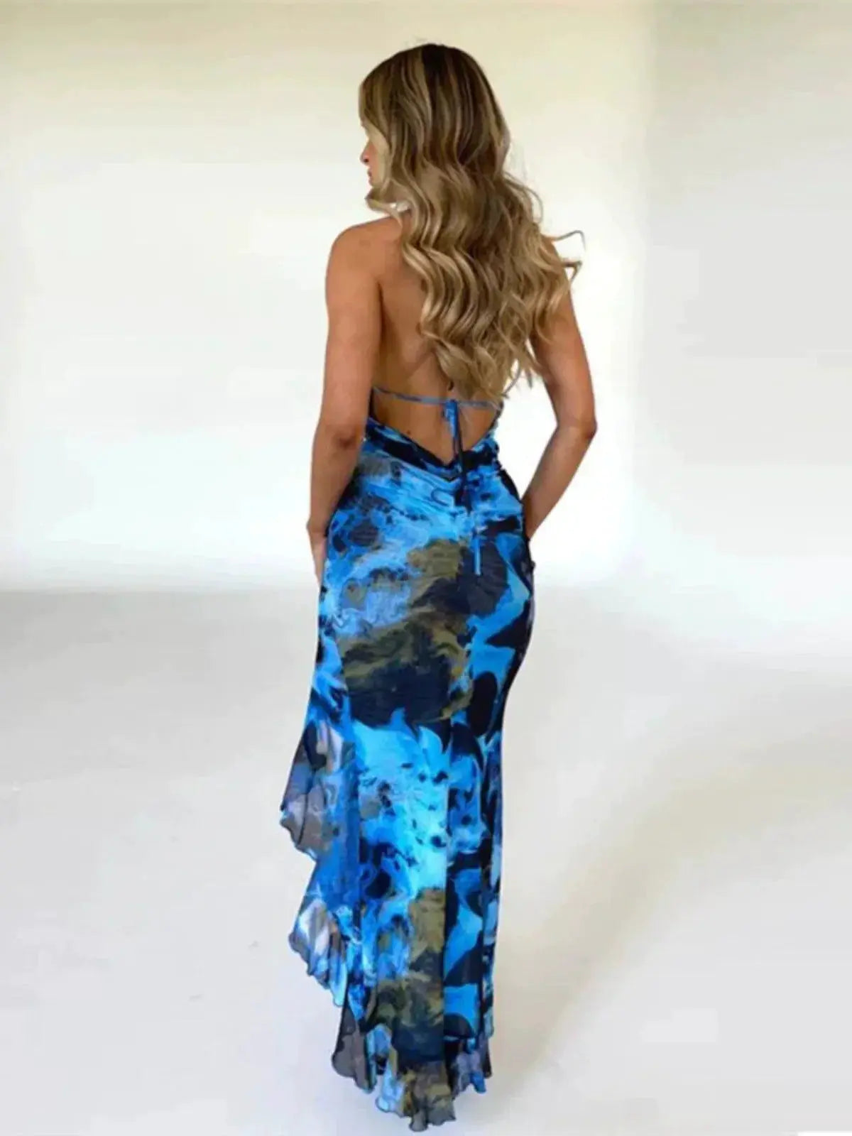 Ahagaga Summer Ruffles Dress Halter Neck Low Cut Fashion