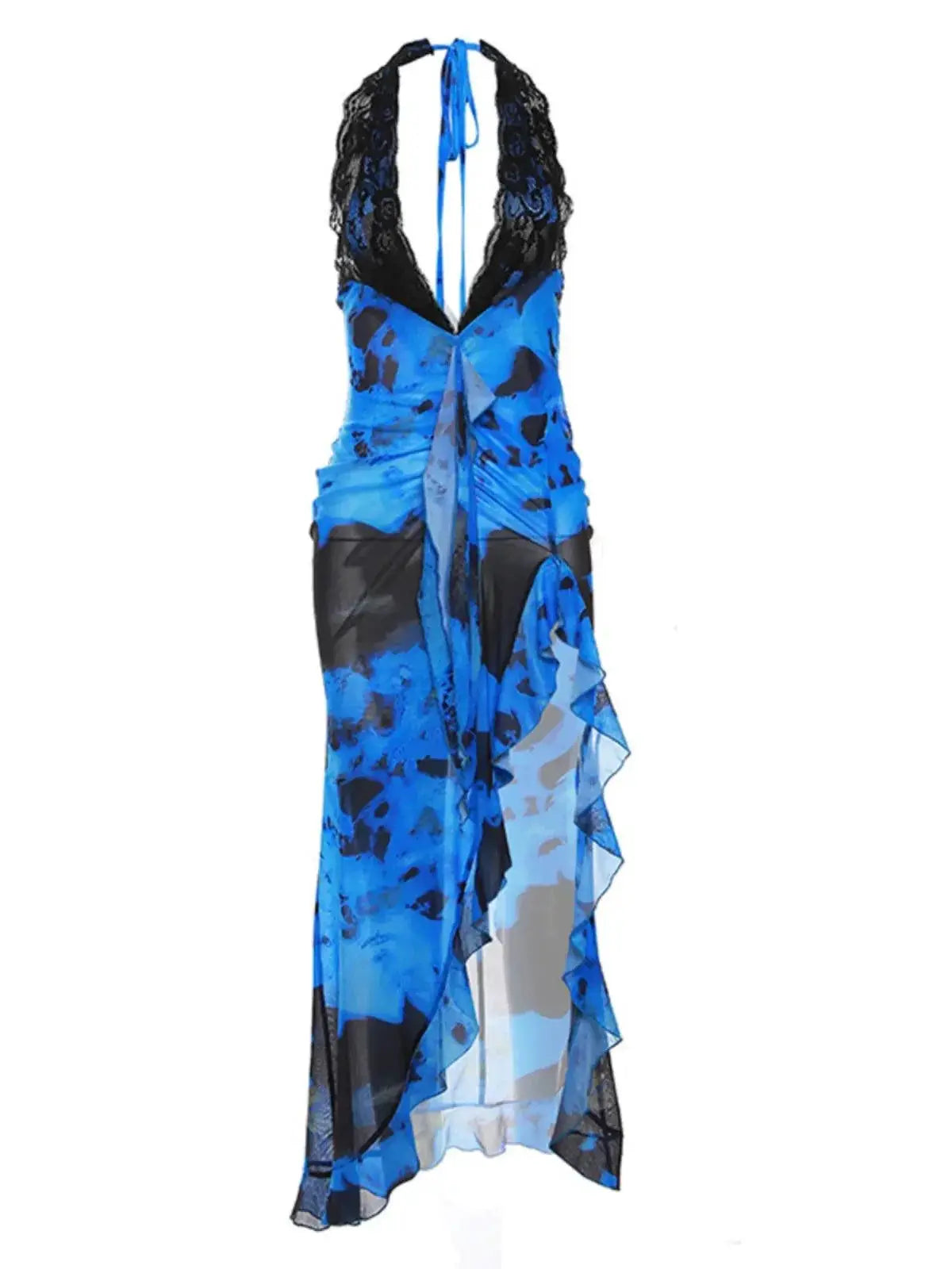 Ahagaga Summer Ruffles Dress Halter Neck Low Cut Fashion