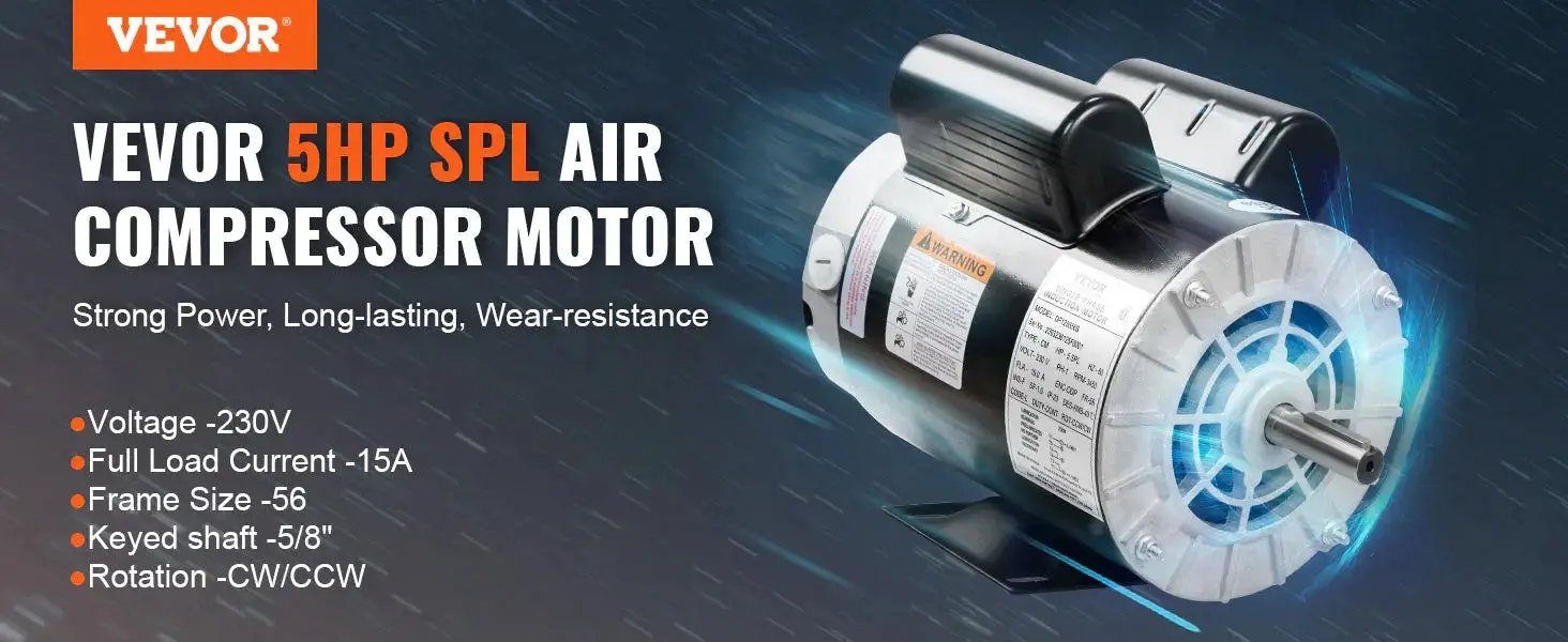 VEVOR Electric Air Compressor Motor 230V 15 Amps 3450 RPM