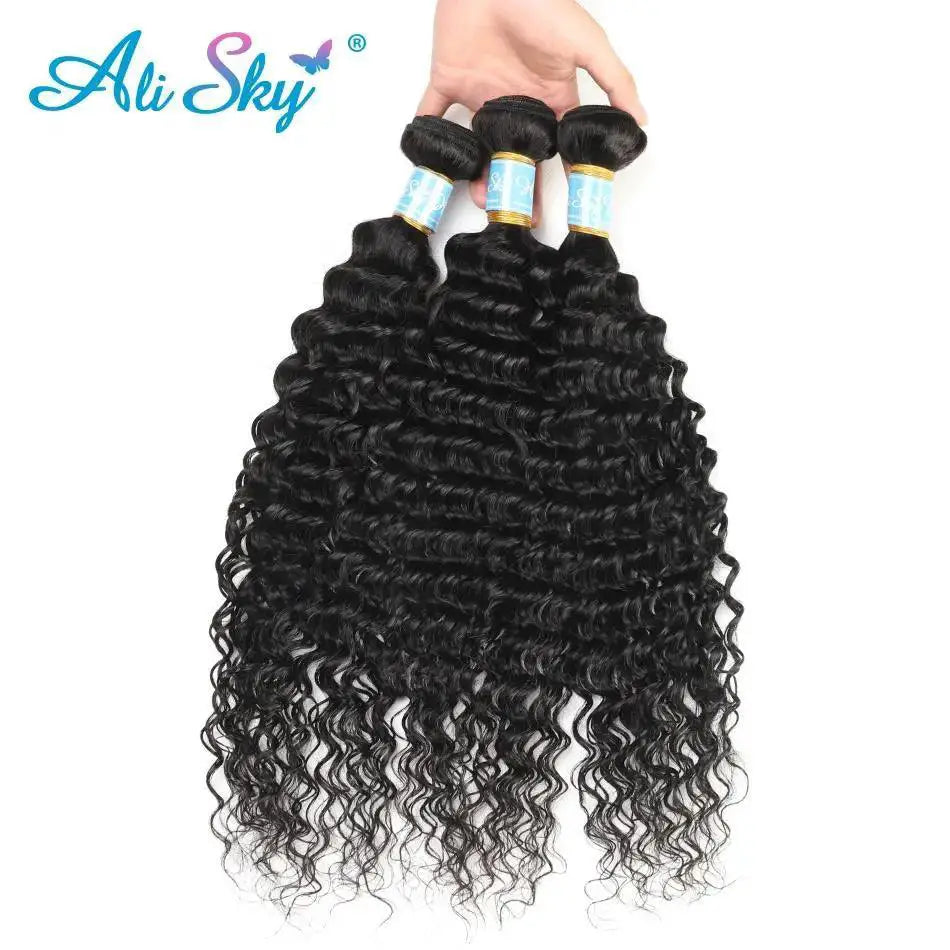 Alisky Deep Curly Brazilian Remy Human Hair Extensions