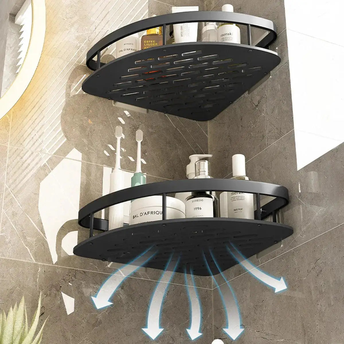 Aluminum Alloy Bathroom Shower Organizer Dual Tier Design