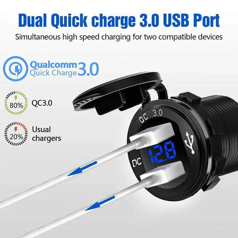 Aluminum Dual USB Car Charger LED Display Fast Charging