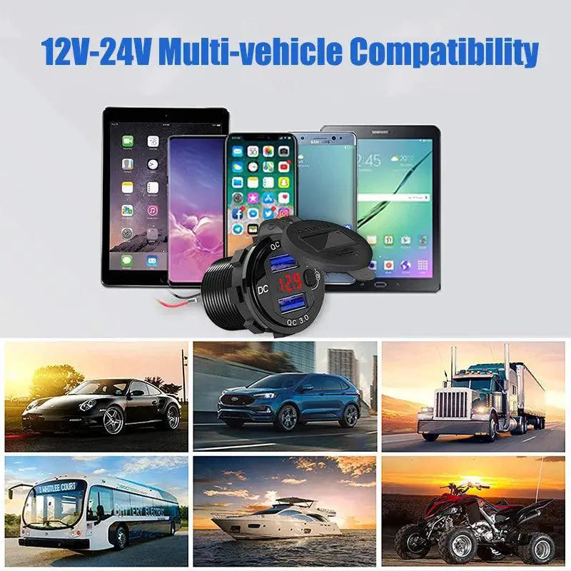 Aluminum Dual USB Car Charger LED Display Fast Charging