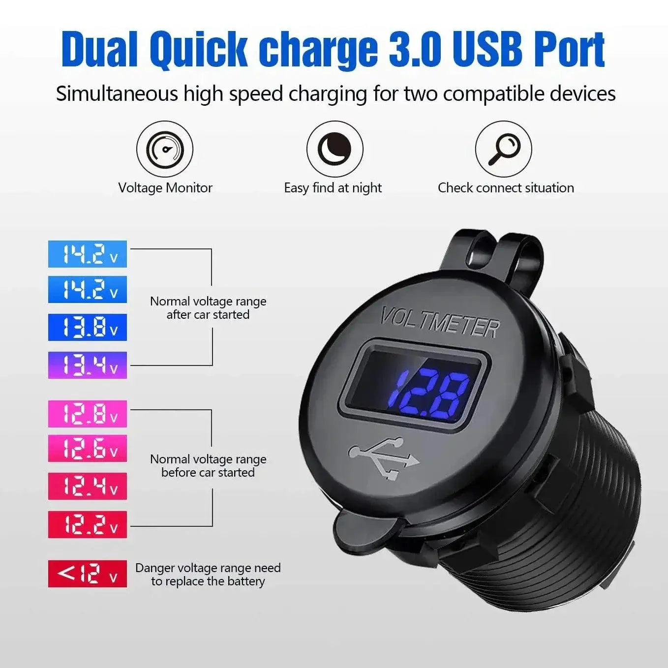 Aluminum Dual USB Car Charger LED Display Fast Charging