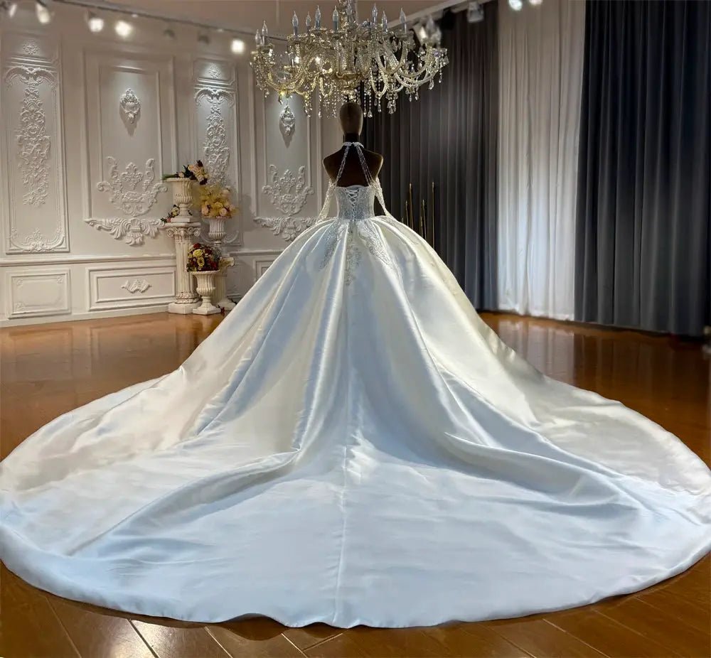 Amanda Novias Satin Lace Wedding Dress NS5046 With Detachable Sleeves