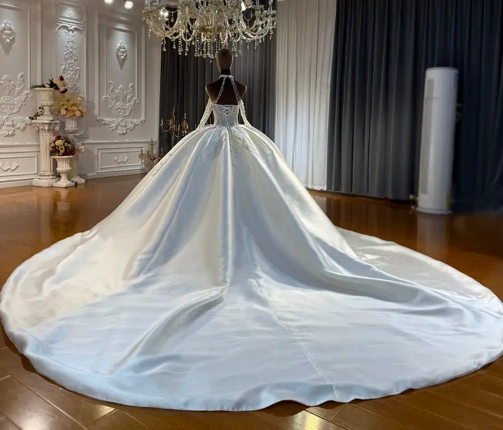 Amanda Novias Satin Lace Wedding Dress NS5046 With Detachable Sleeves