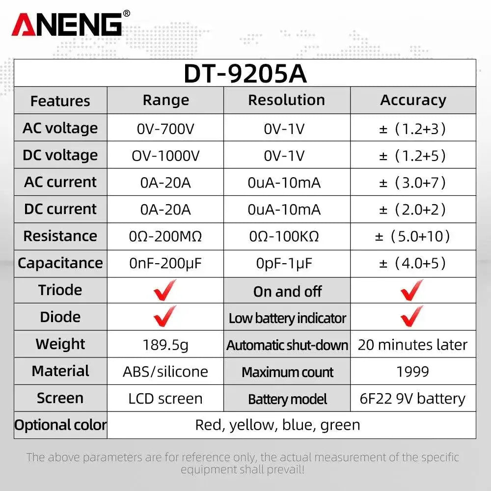 Aneng Digital Multimeter Professional Electrical Tester