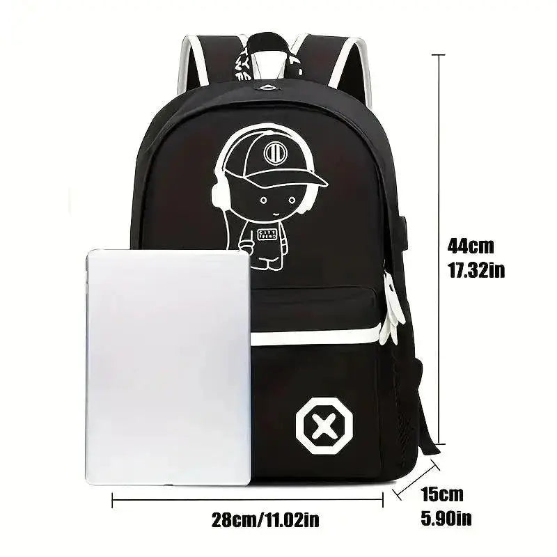 Anime Luminous Kids Backpack Waterproof USB School Bag
