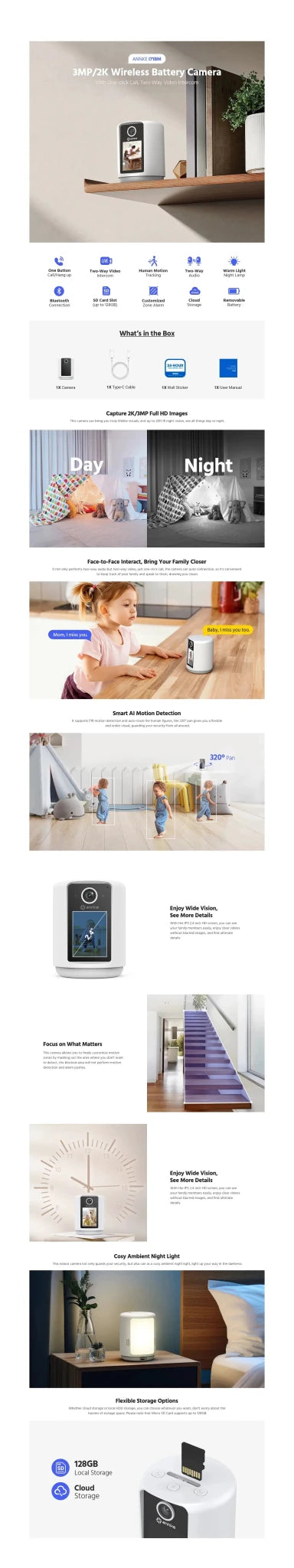 ANNKE 3MP WiFi Battery Powered Outdoor Security Camera 2 Way Audio Smart