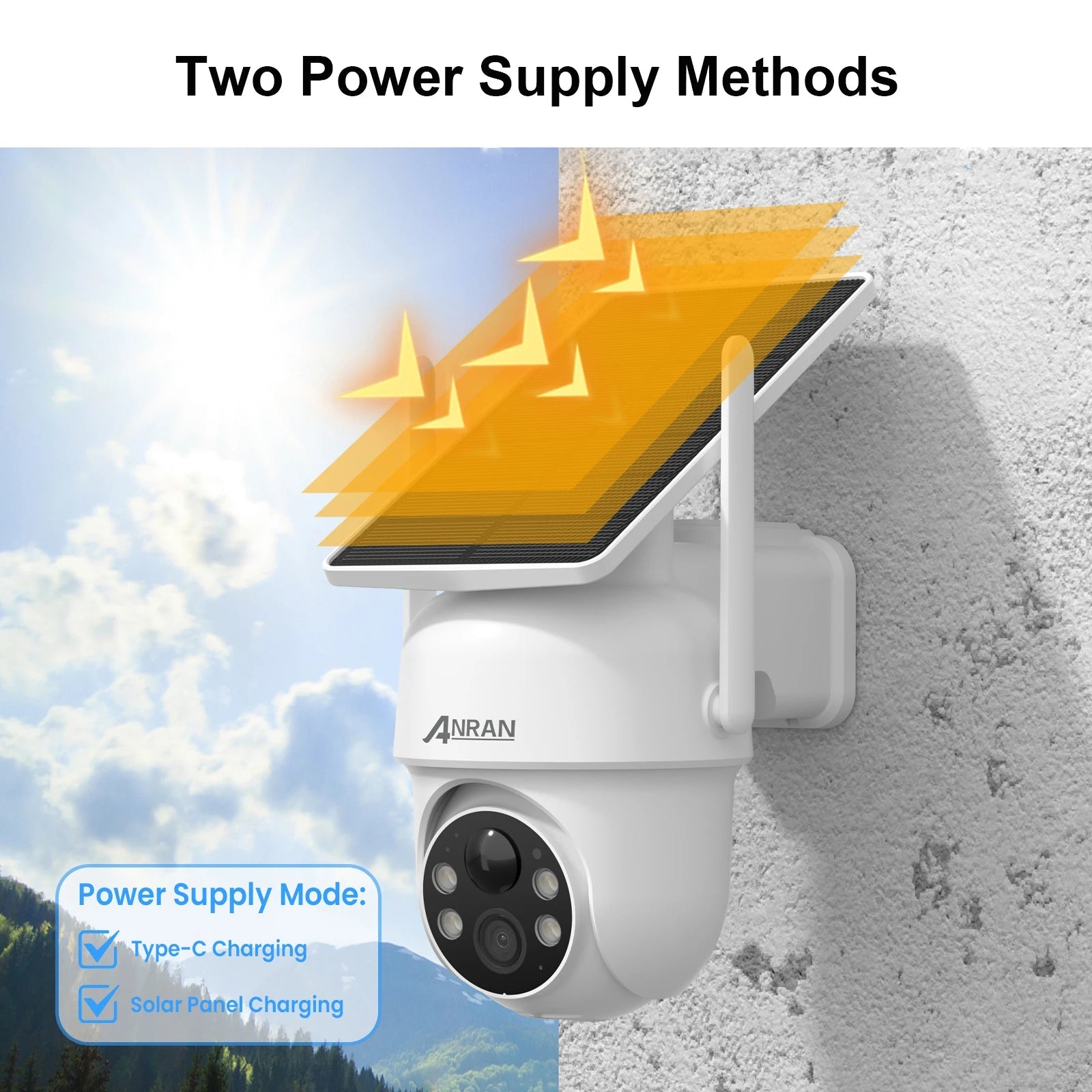 ANRAN 2K 3/5MP Solar Camera - Wireless Solar Home Security With AI PIR Detection