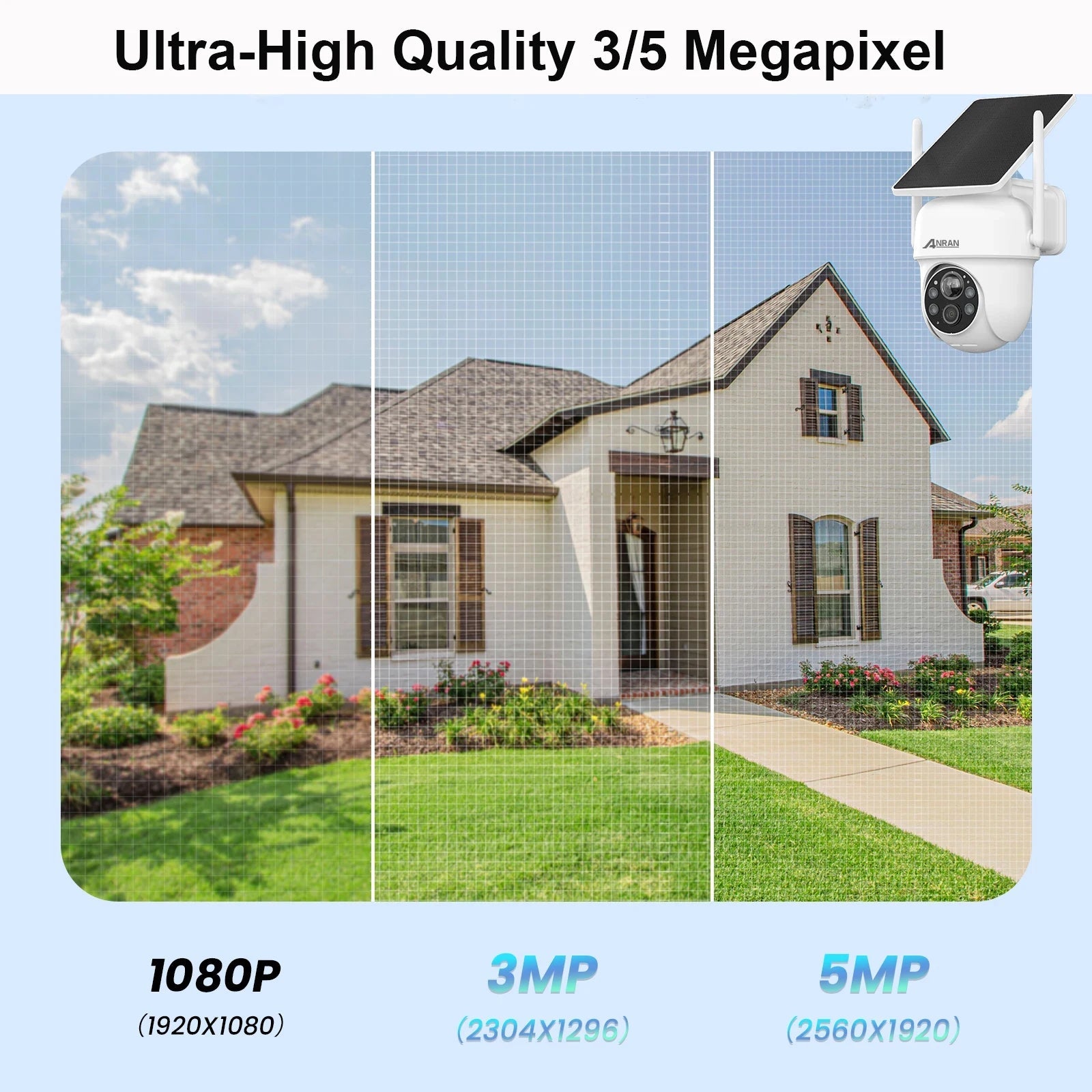 ANRAN 2K 3/5MP Solar Camera - Wireless Solar Home Security With AI PIR Detection