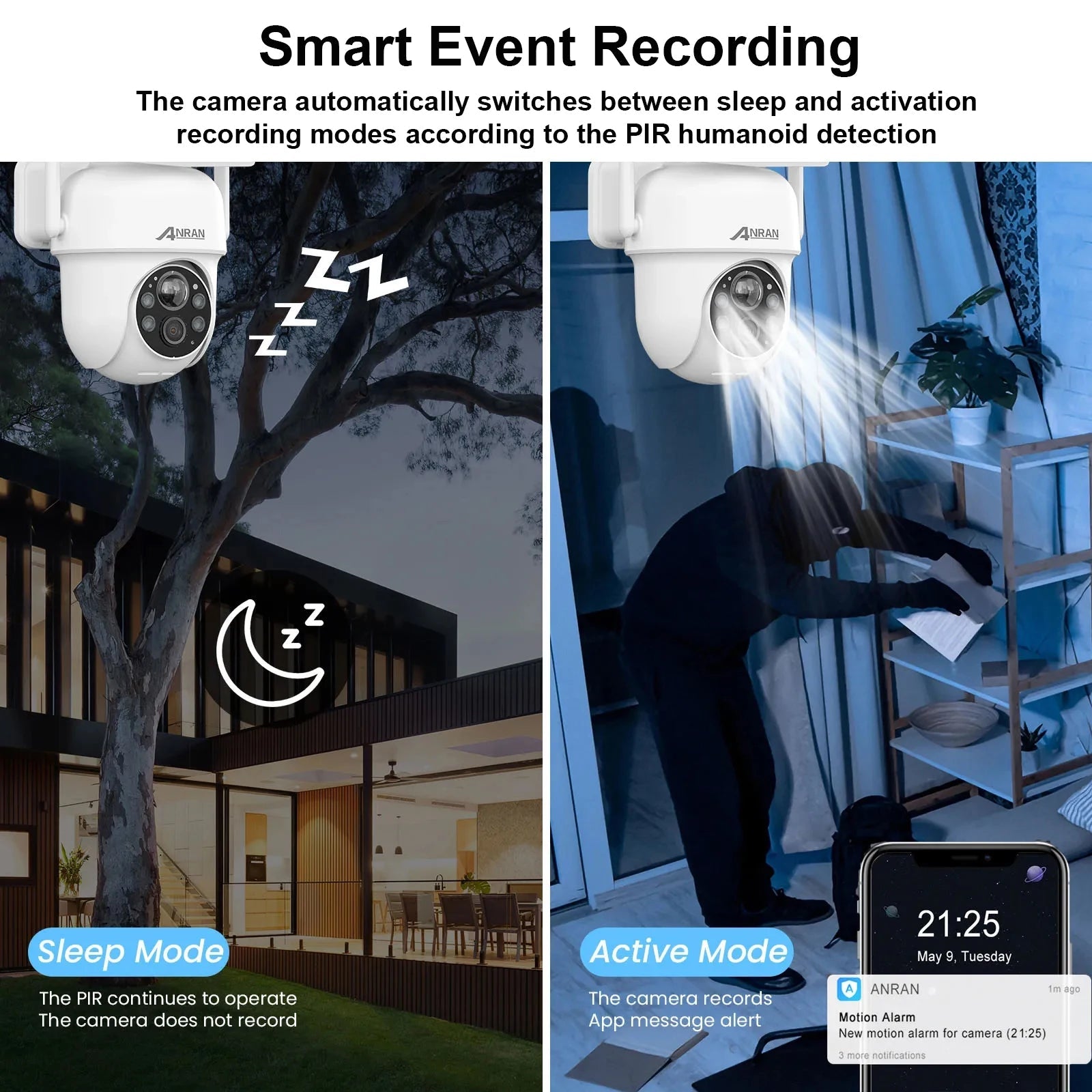 ANRAN 2K 3/5MP Solar Camera - Wireless Solar Home Security With AI PIR Detection