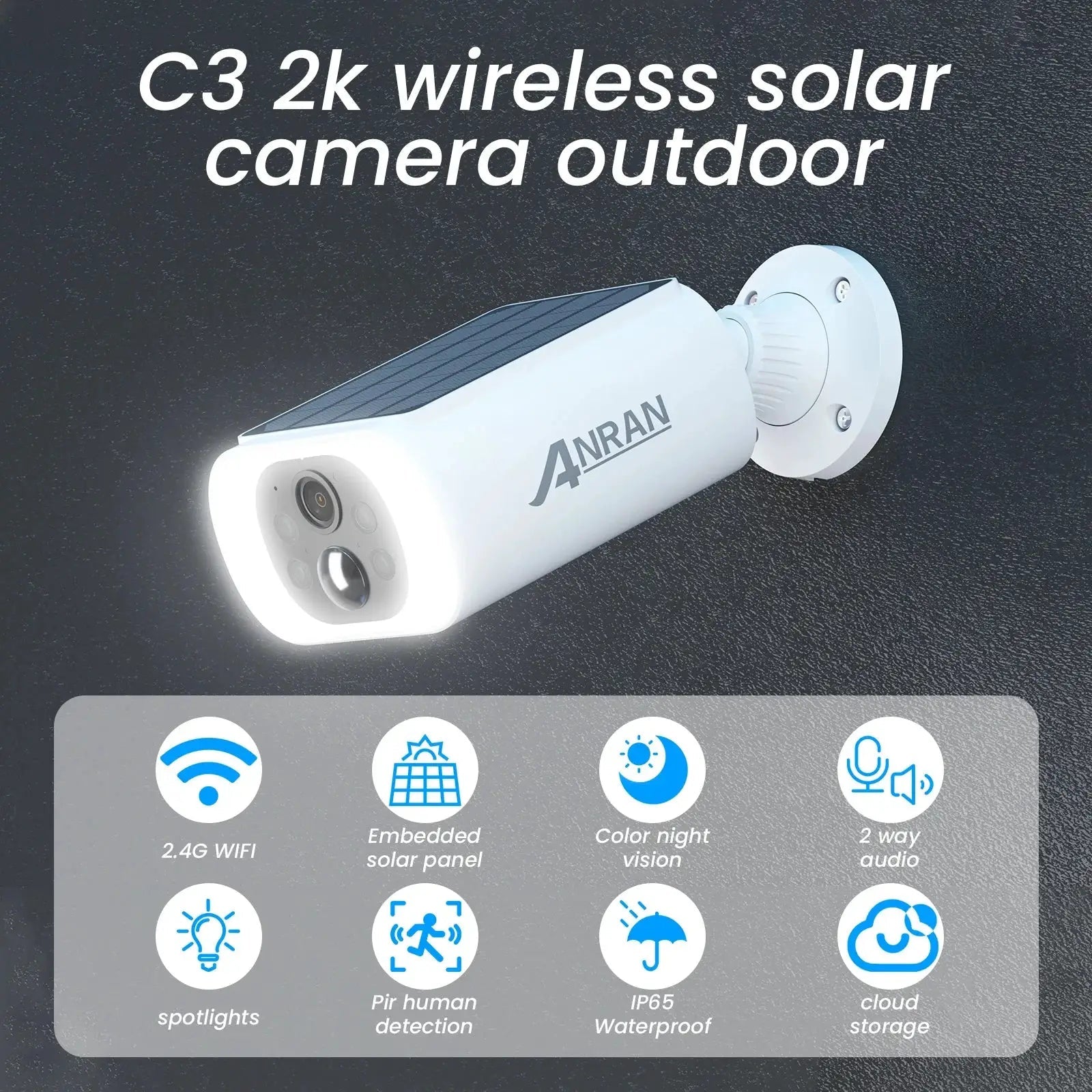 ANRAN Outdoor Solar Wireless WiFi Camera With 3MP Color Night Vision Floodlight