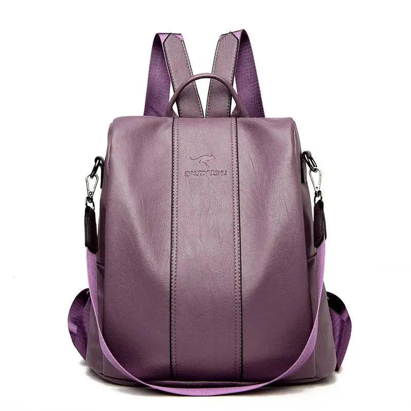 Anti Theft Leather Backpack Women Vintage Shoulder Bag