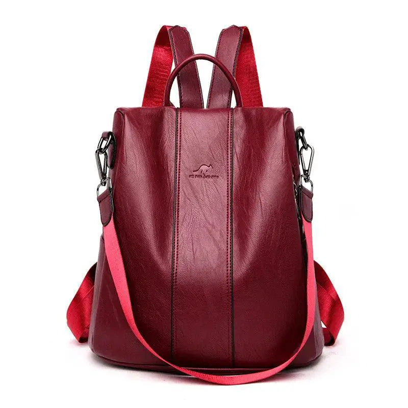 Anti Theft Leather Backpack Women Vintage Shoulder Bag