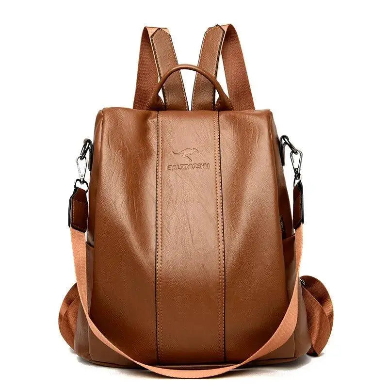 Anti Theft Leather Backpack Women Vintage Shoulder Bag