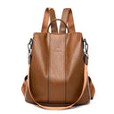 Anti-Theft Leather Backpack Women Vintage Shoulder Bag
