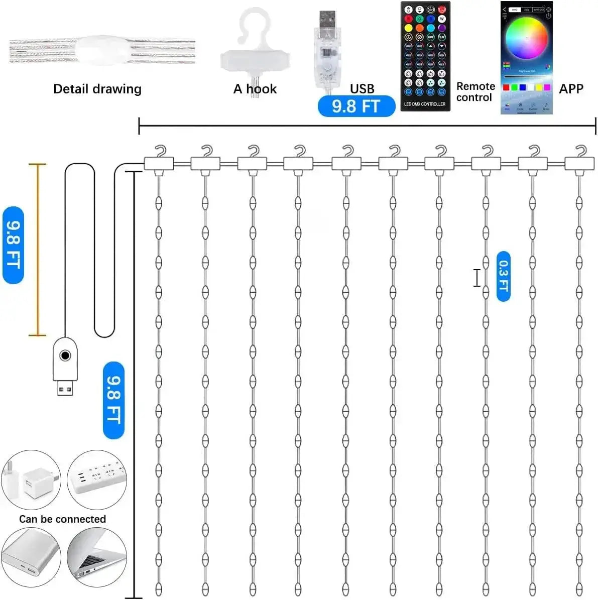 App Controlled RGB Curtain Lights With 16M Colors And Music - OurLum.com