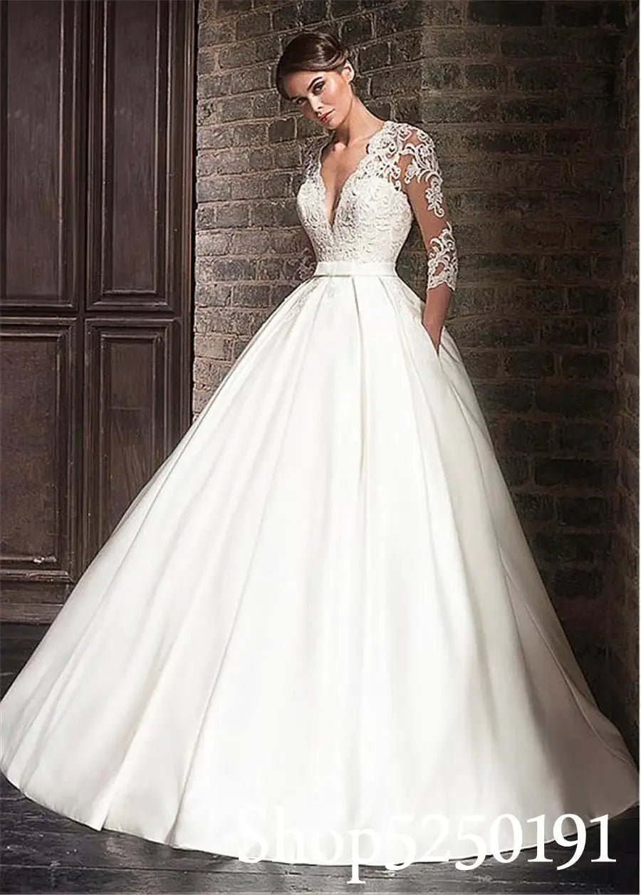 Arabic Lace Satin Wedding Dress With Pockets Turn Heads On Your Big Day