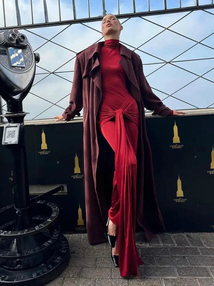 Articat Lace Up Maxi Dress Elegant Autumn Party Attire