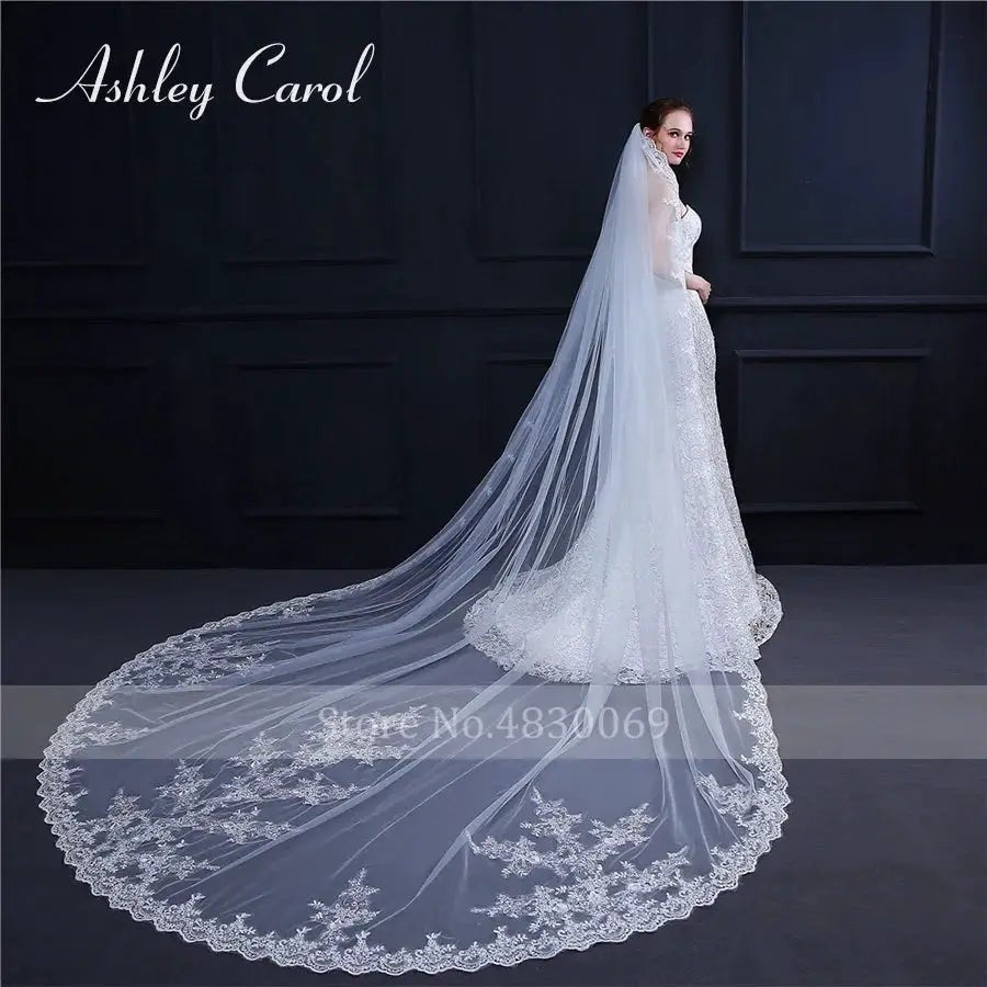 Ashley Carol Custom Cathedral Length Lace Veil With Comb Hooked On Lace
