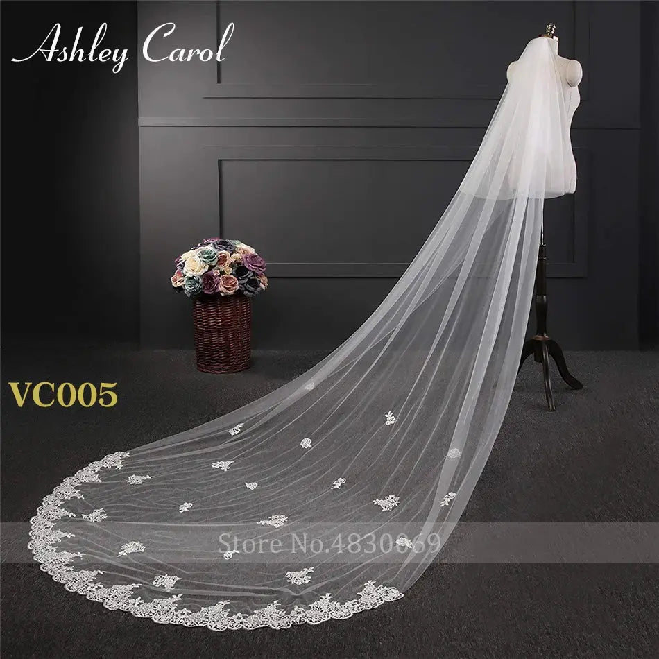 Ashley Carol Custom Cathedral Length Lace Veil With Comb Hooked On Lace