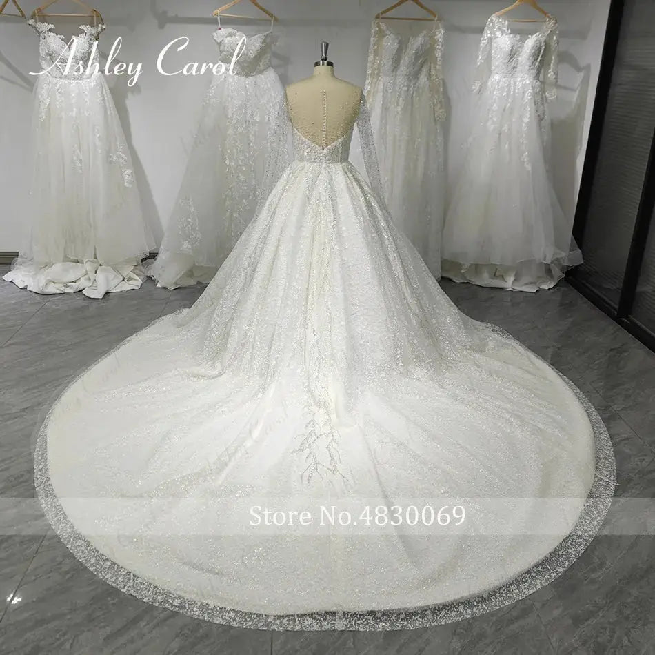 Ashley Carol Luxury Long Sleeve Wedding Dress Princess Sparkling Beaded Details