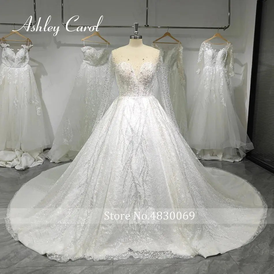 Ashley Carol Luxury Long Sleeve Wedding Dress Princess Sparkling Beaded Details