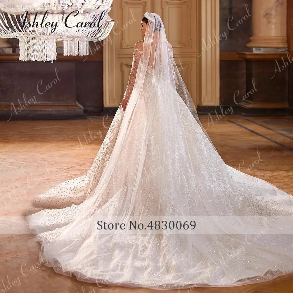 Ashley Carol Luxury Long Sleeve Wedding Dress Princess Sparkling Beaded Details