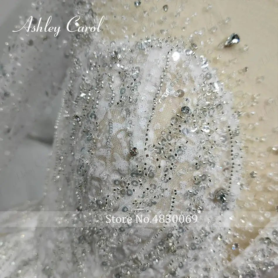 Ashley Carol Luxury Long Sleeve Wedding Dress Princess Sparkling Beaded Details