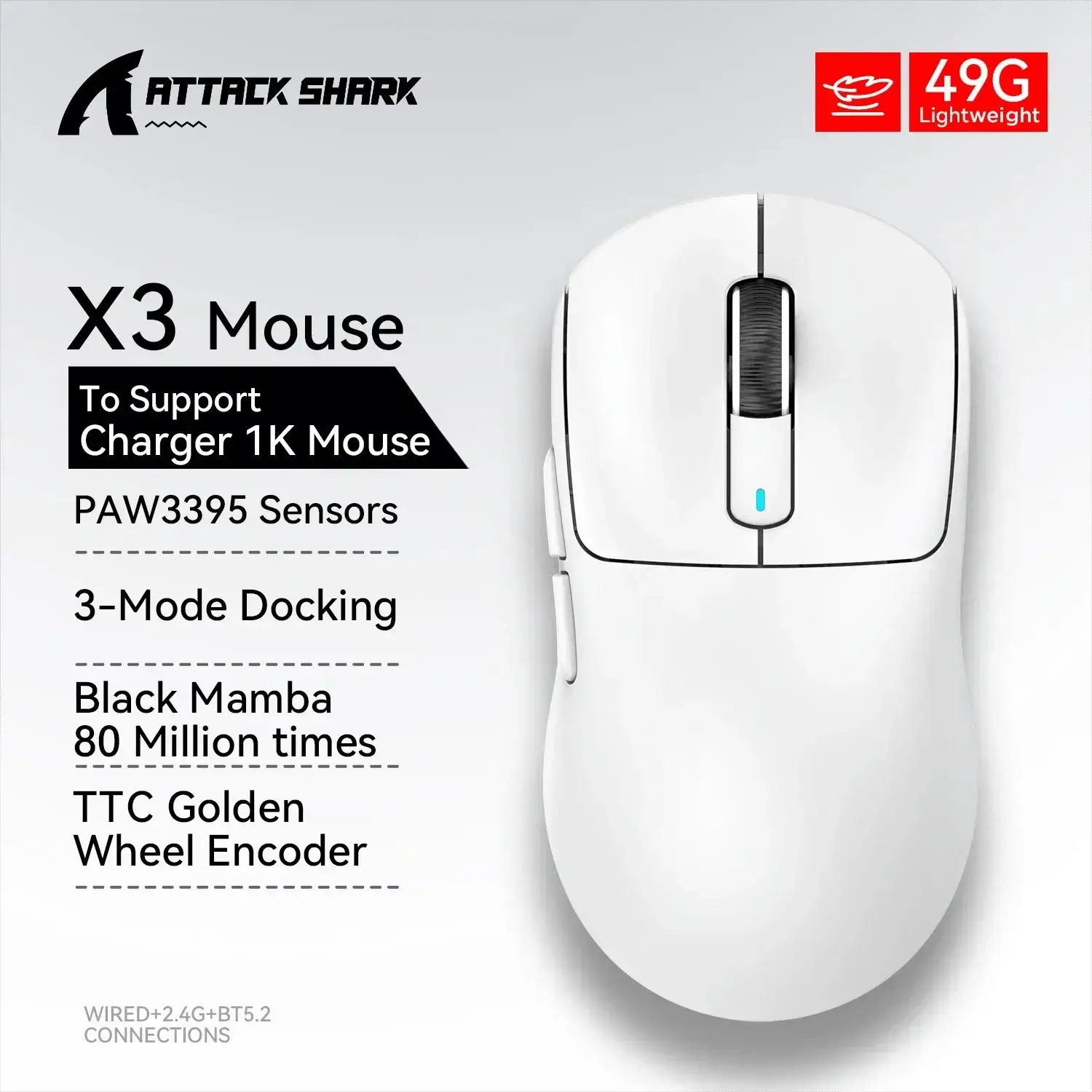 Attack Shark X3 Gaming Mouse Light Fast Macro Control