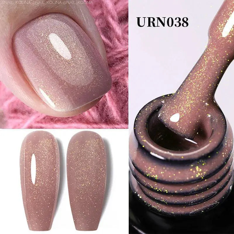 Aurora Winter Glow Nude Gel Polish With Gold Glitter Shine