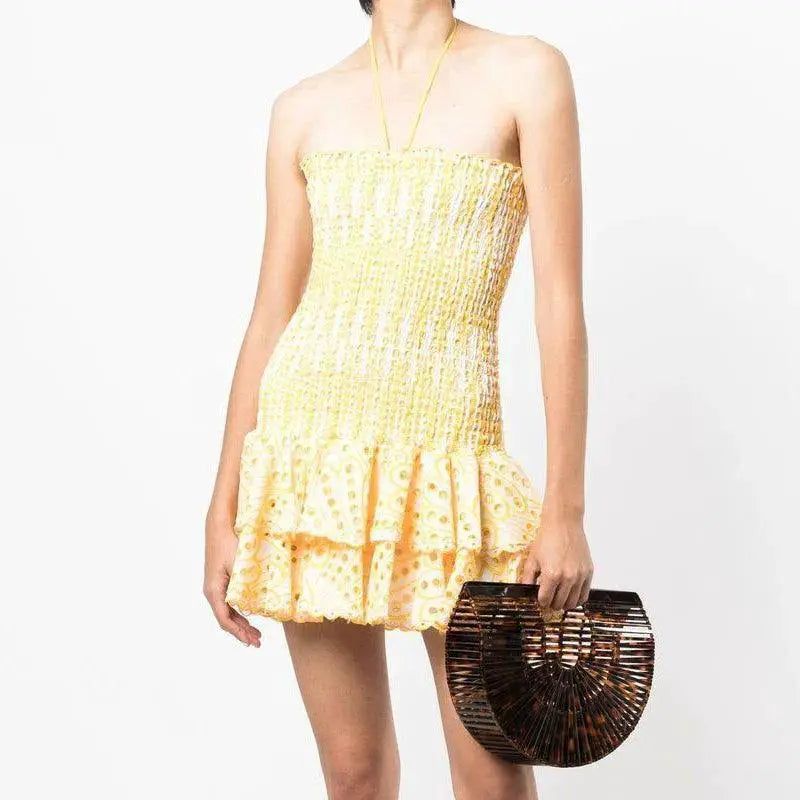 Australia Chic Embroidered Halterneck Dress Off Shoulder