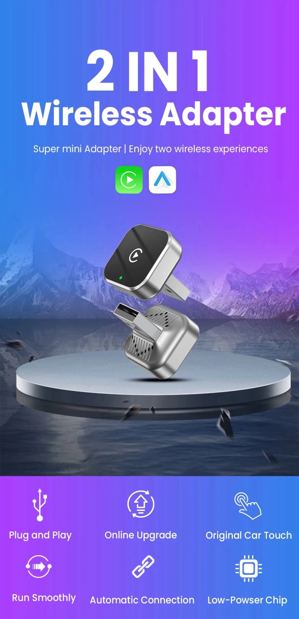 AutoLink Wireless CarPlay Android Auto Adapter - Plug And Play Convenience Ultra