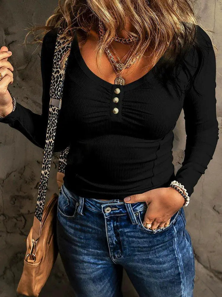 Autumn Winter Solid Color Long Sleeve T Shirt for Layering