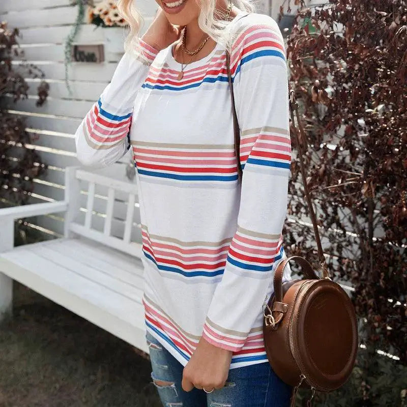 Autumn Winter Thin Fashion Contrast Long Sleeve Shirt