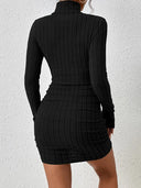Autumn Black Turtleneck Sheath Dress Sophisticated Bodycon Mini