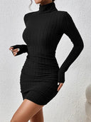 Autumn Black Turtleneck Sheath Dress Sophisticated Bodycon Mini